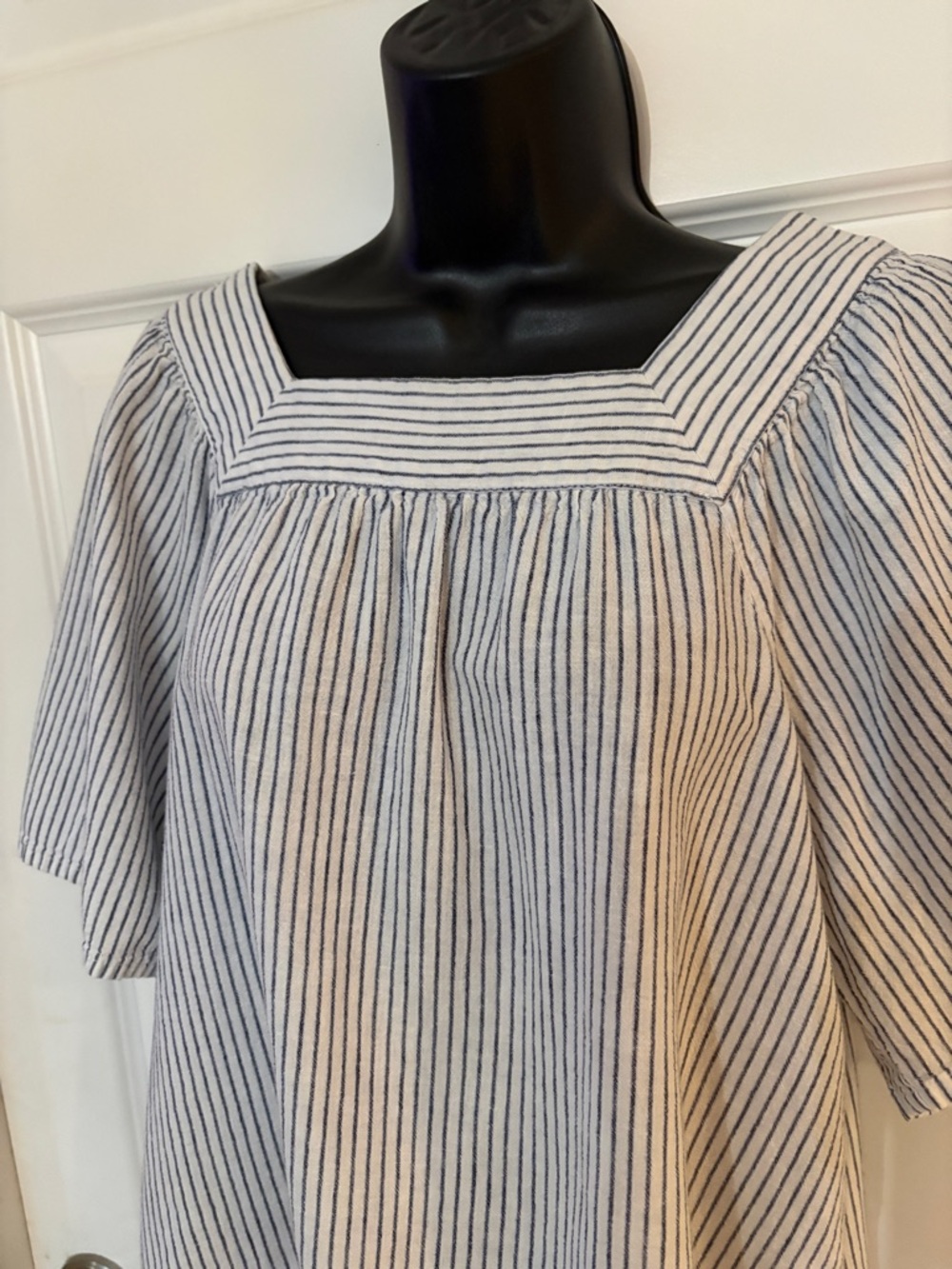 GAP Blue and White Striped Square-Neck Blouse